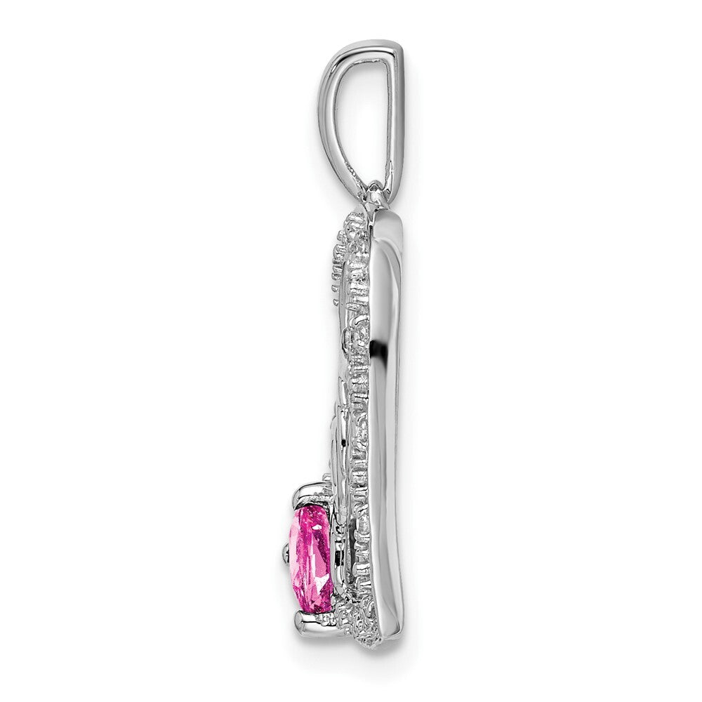 14k White Gold Pink Sapphire and Diamond MOM Heart Pendant for Women