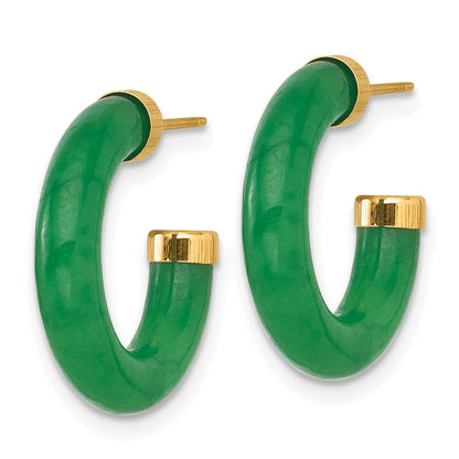 14k Yellow Gold Polished 3.8mm Jade C-Hoop Earrings Gift for Women