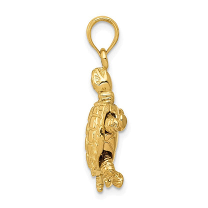 14k Yellow Gold Solid Polished 3-D Moveable Turtle Pendant for Women