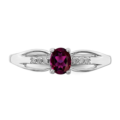 Sterling Silver Rhod-plated Diamond Rhodolite Garnet Ring Size 6