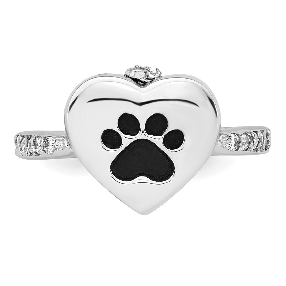 Sterling Silver CZ Heart Paw Print FOREVER IN MY HEART Ash Holder Ring Sz 6