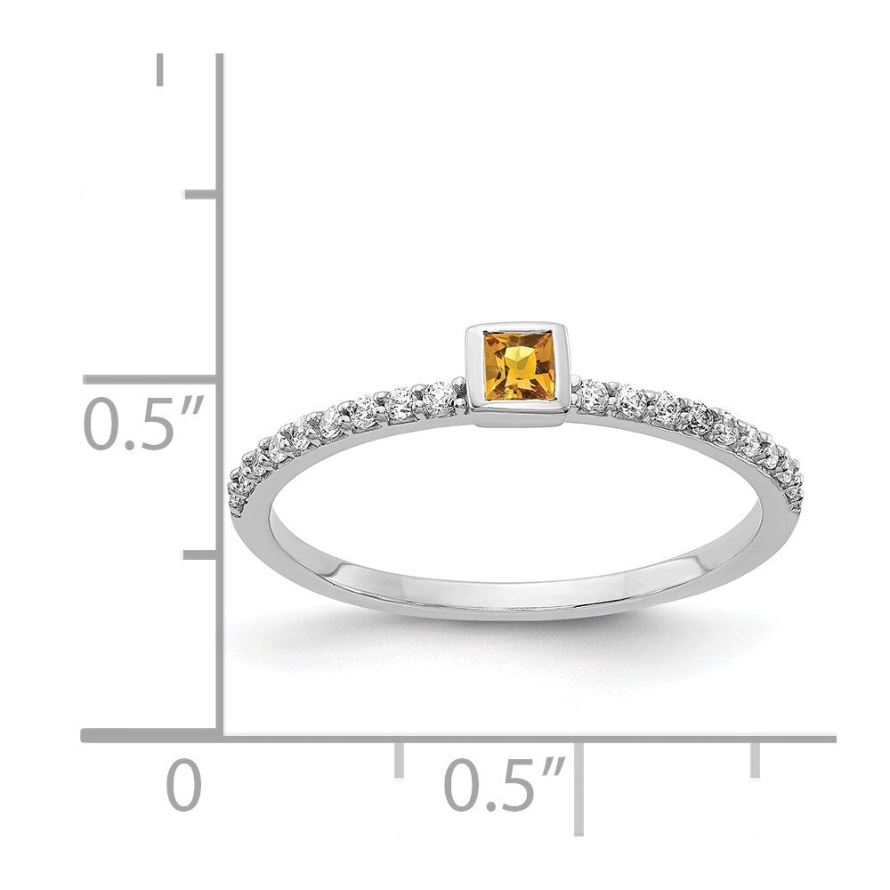 14k White Gold Diamond and Princess Citrine Ring Size 7