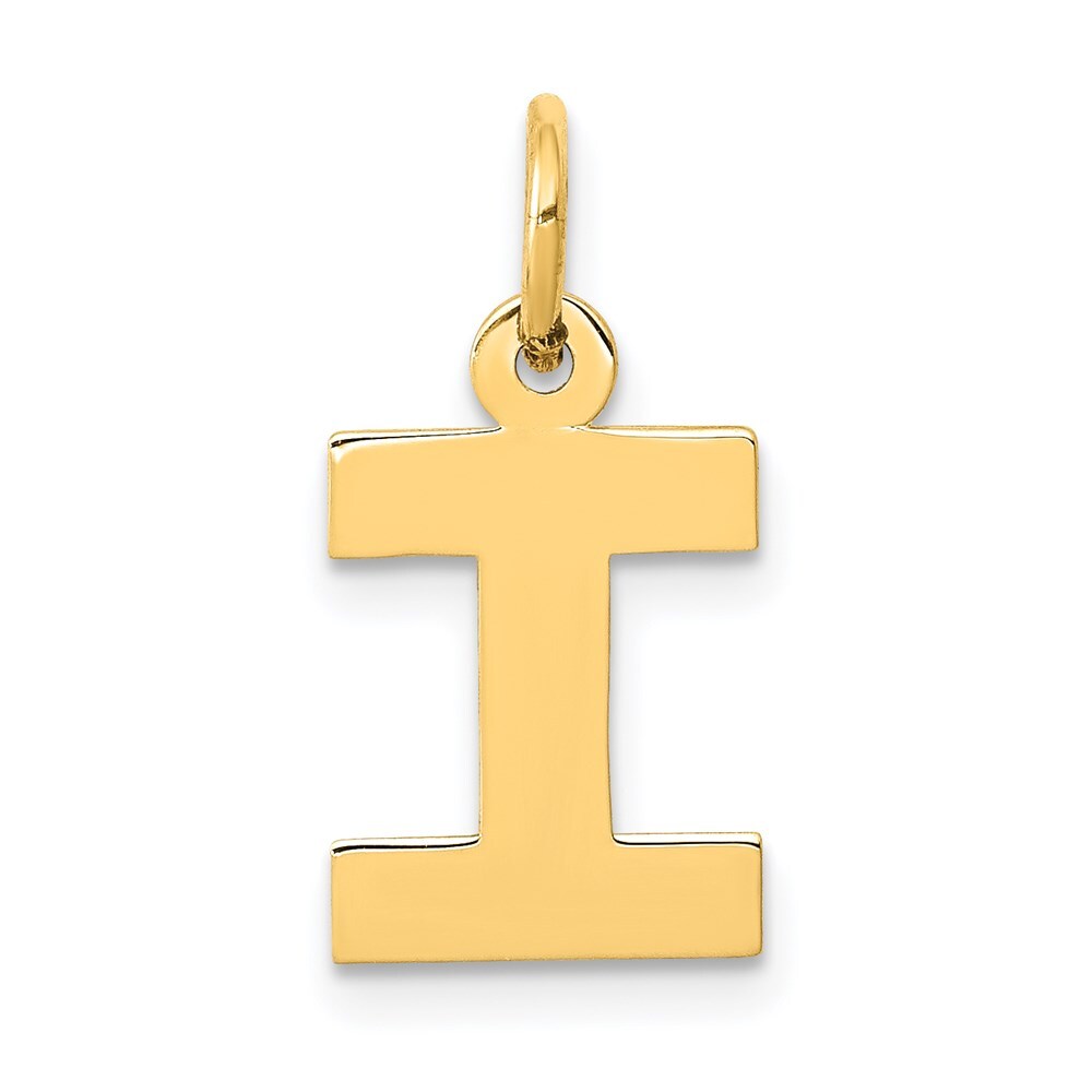 14k Yellow Gold Small Block Letter I Initial Charm Pendant for Women