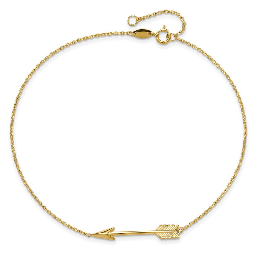14k Yellow Gold Polished Arrow 11" Anklet
