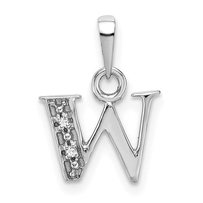14k White Gold Rhodium-plated Diamond Letter W Initial Pendant