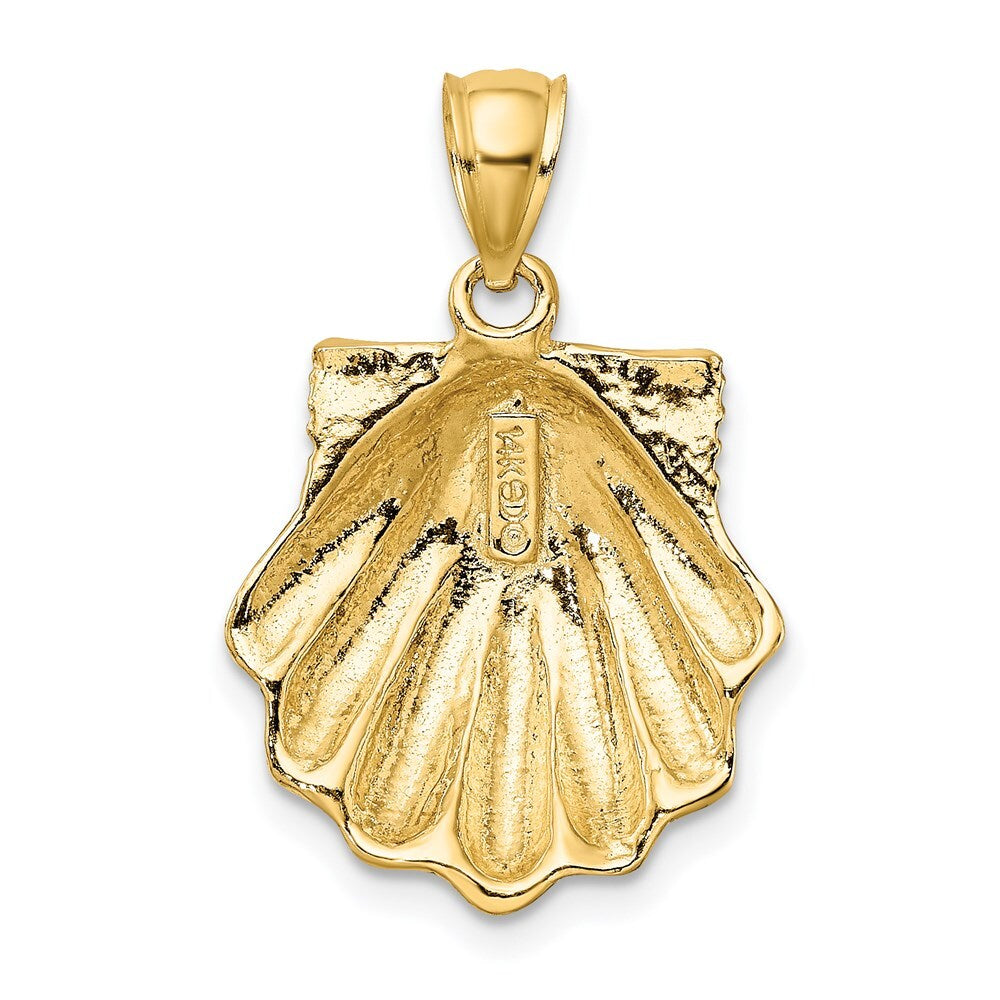 14k Yellow Gold Blue Enamel Scallop Shell Charm