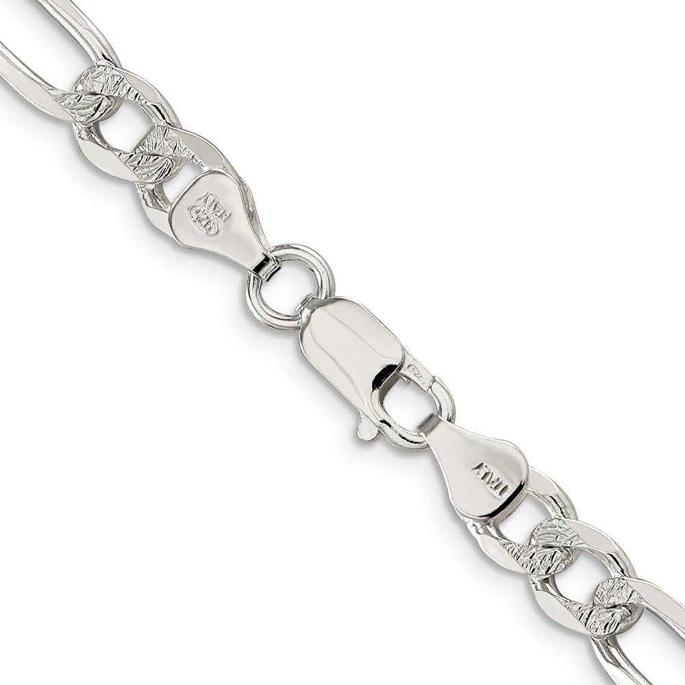 Sterling Silver 7.0mm Pav� Flat Figaro Chain Necklace