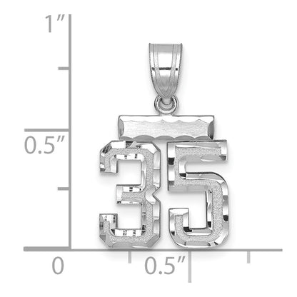 14k White Gold Small Brushed Diamond-cut Number 35 Charm Pendant for Women