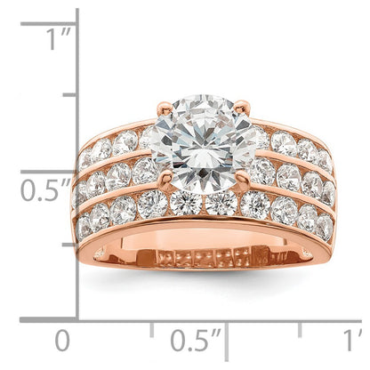 Sterling Silver Polished Rose-tone 3 Row CZ Ring Size 7