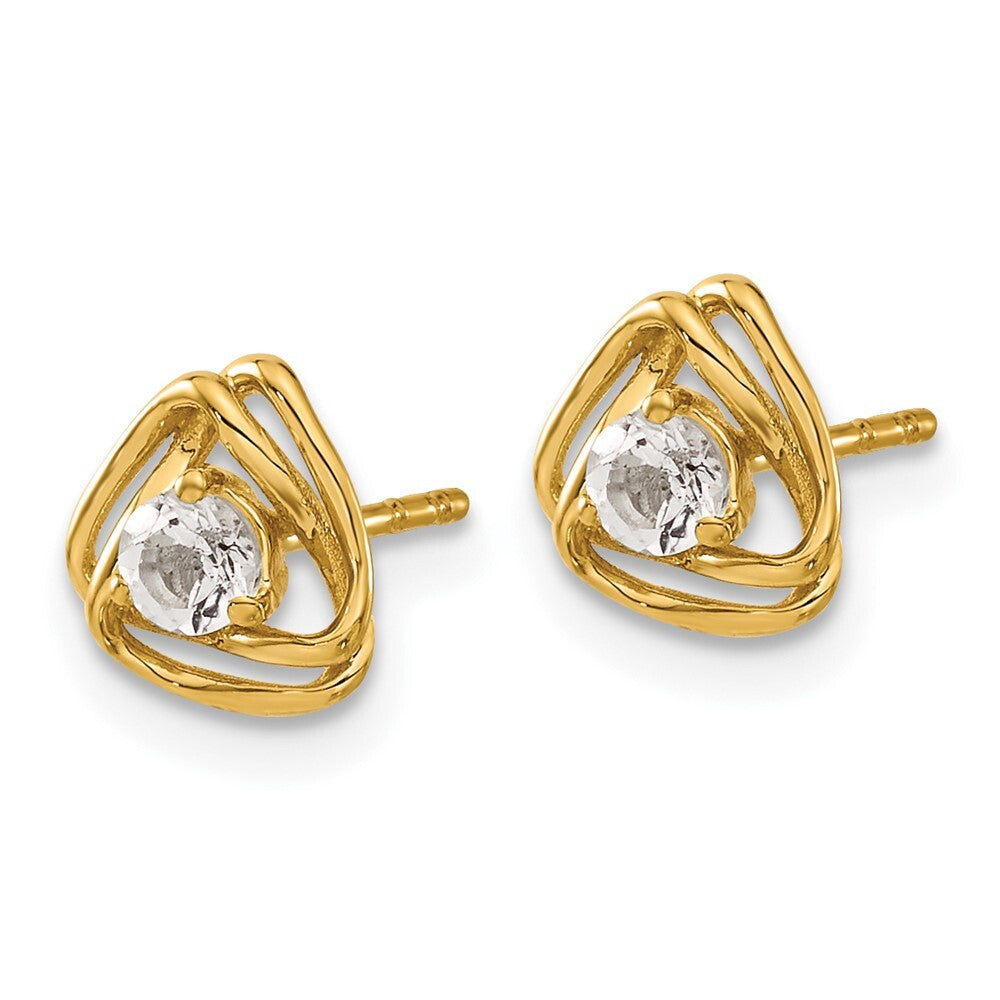14k Yellow Gold White Topaz Stud Earrings Gift for Women