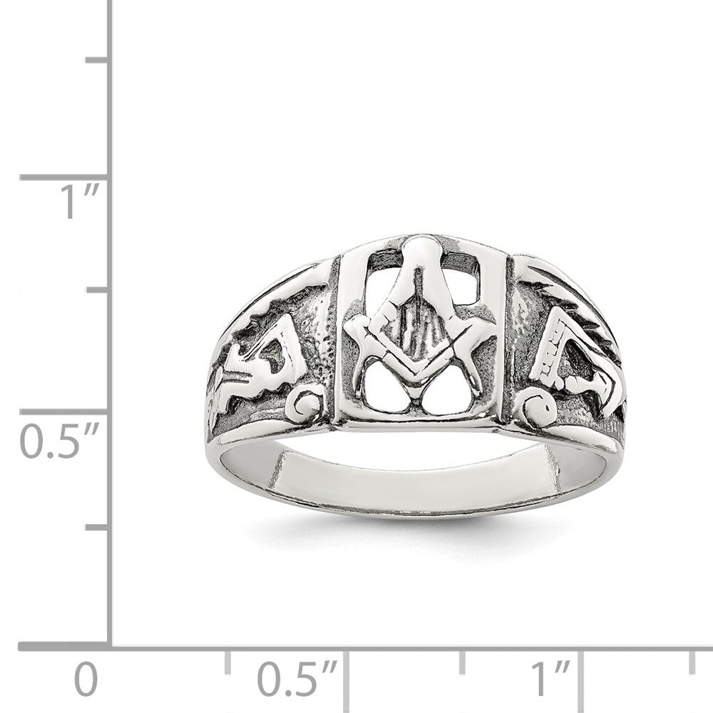 Sterling Silver Antiqued Masonic Ring Size 9