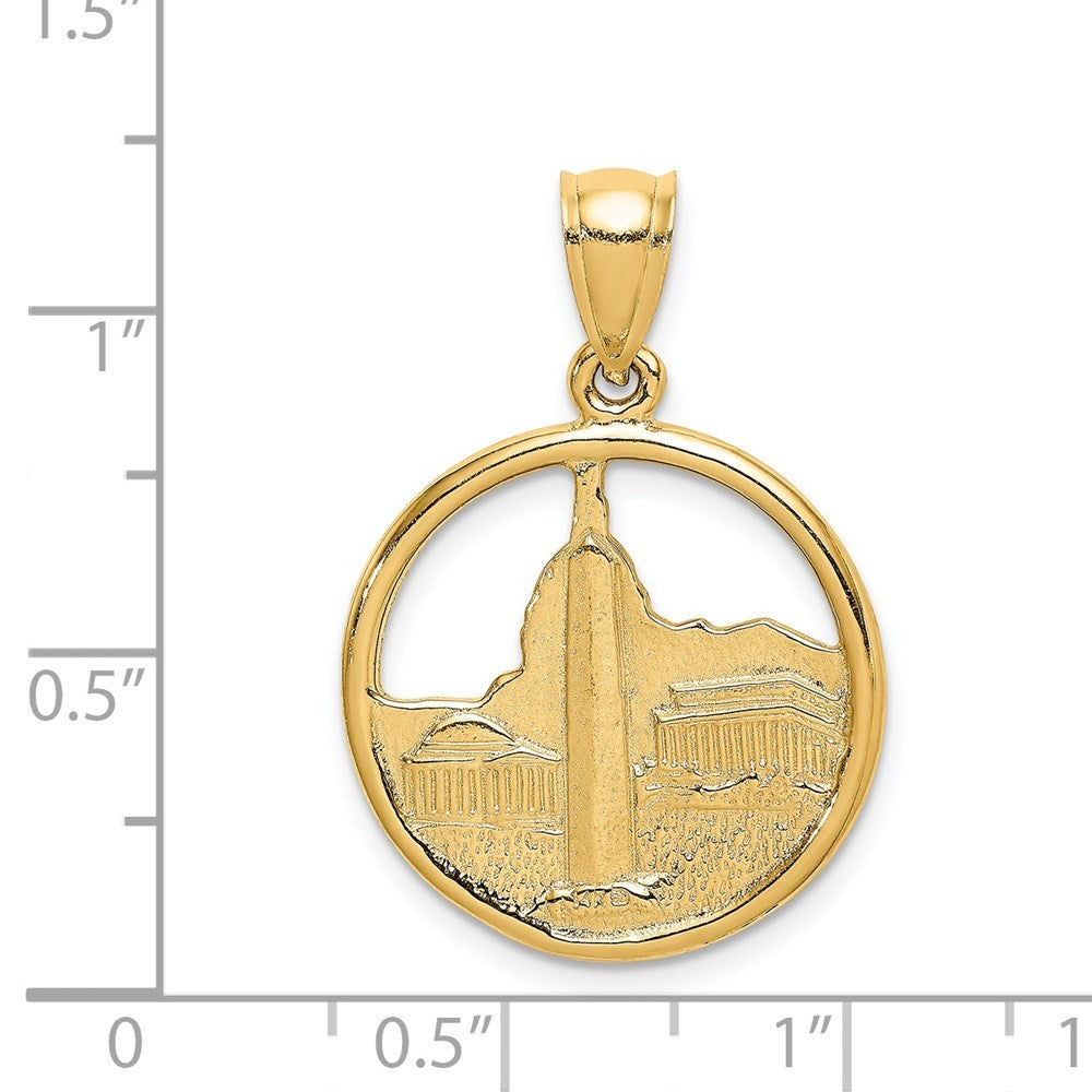 14k Yellow Gold Washington Diamond-Cut Skyline Circle Charm