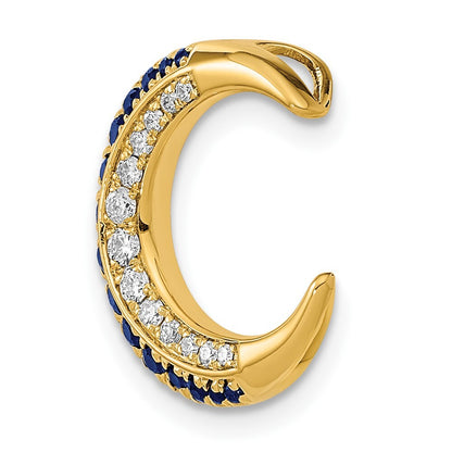 14k Yellow Gold Polished Moon Sapphire and Diamond Chain Slide Pendant for Women