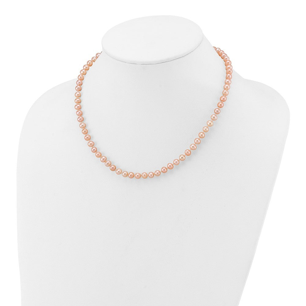 14k Yellow Gold 5-6mm Pink Near-Round Freshwater Cultured Pearl 16 inch Necklace