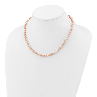 14k Yellow Gold 5-6mm Pink Near-Round Freshwater Cultured Pearl 16 inch Necklace