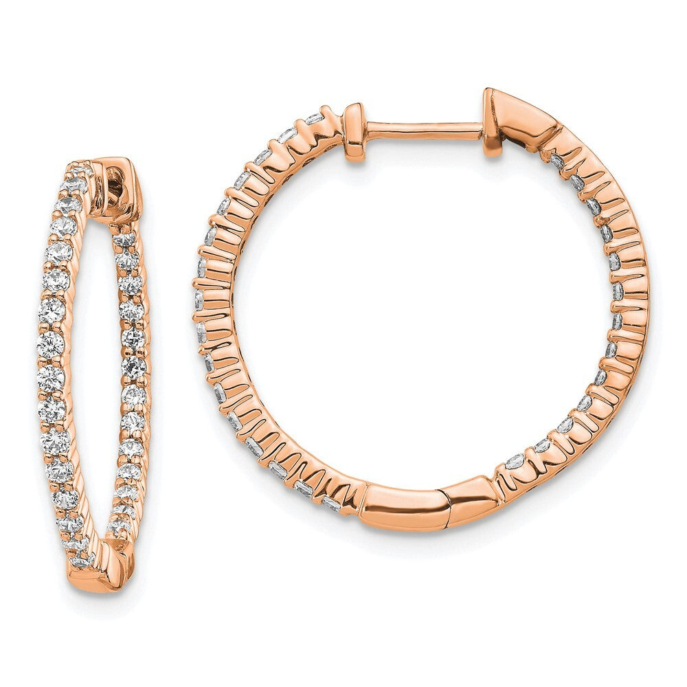 14k Rose Gold Polished Diamond In/Out Hinged Hoop Earrings