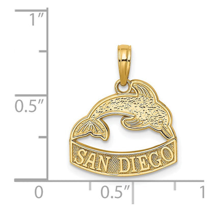 14k Yellow Gold SAN DIEGO Banner Dolphins Charm Pendant for Women