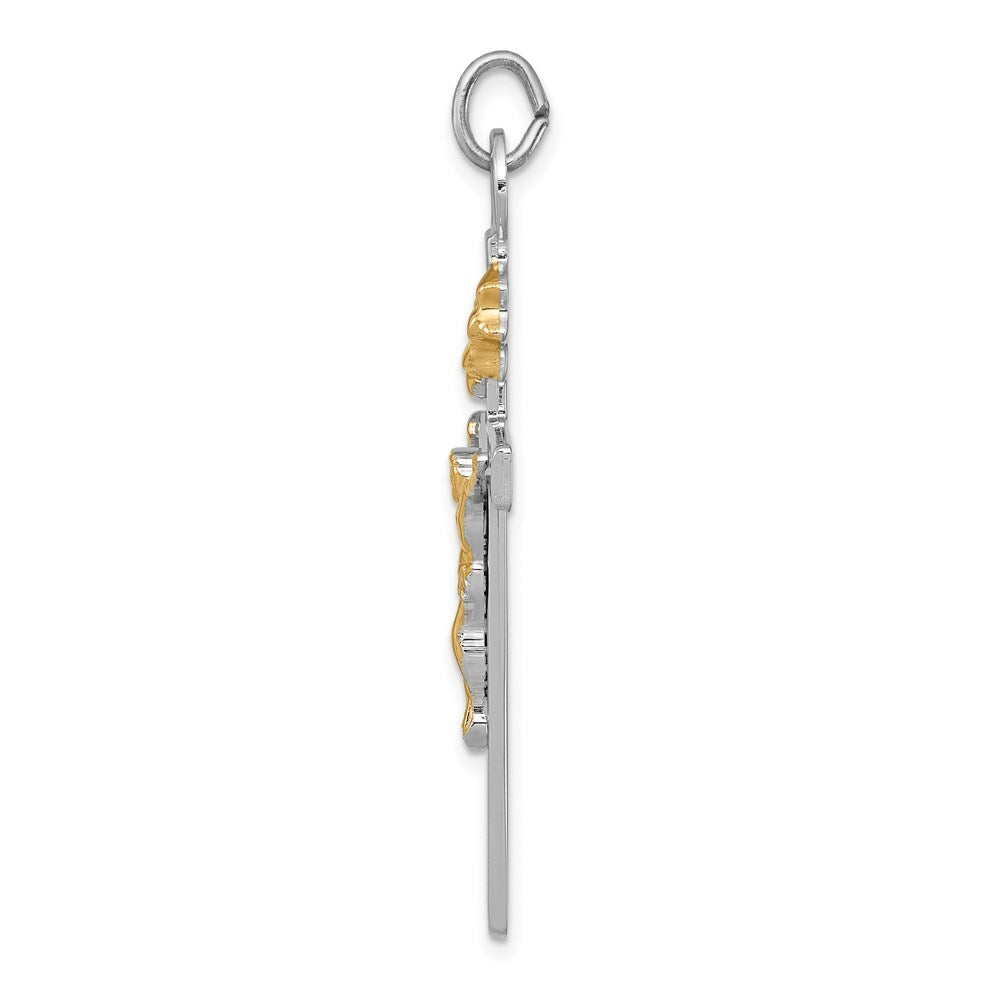 Sterling Silver Rhodium-plated & 18k Gold-plated Crucifix Pendant