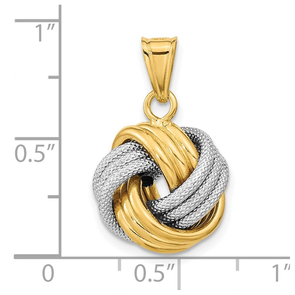 14k Two-tone Gold Polished Textured Love Knot Pendant for Women