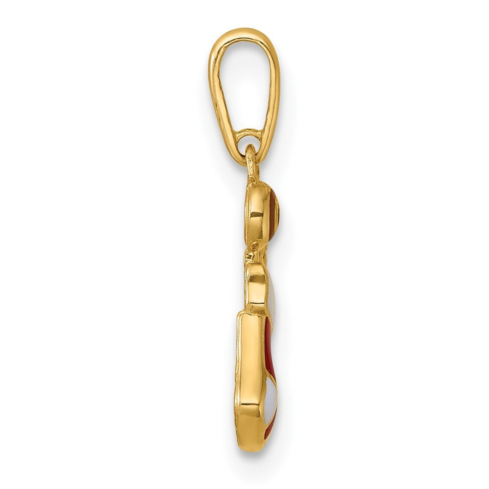 14k Yellow Gold Red and White Epoxy Christmas Stocking with Candy Pendant