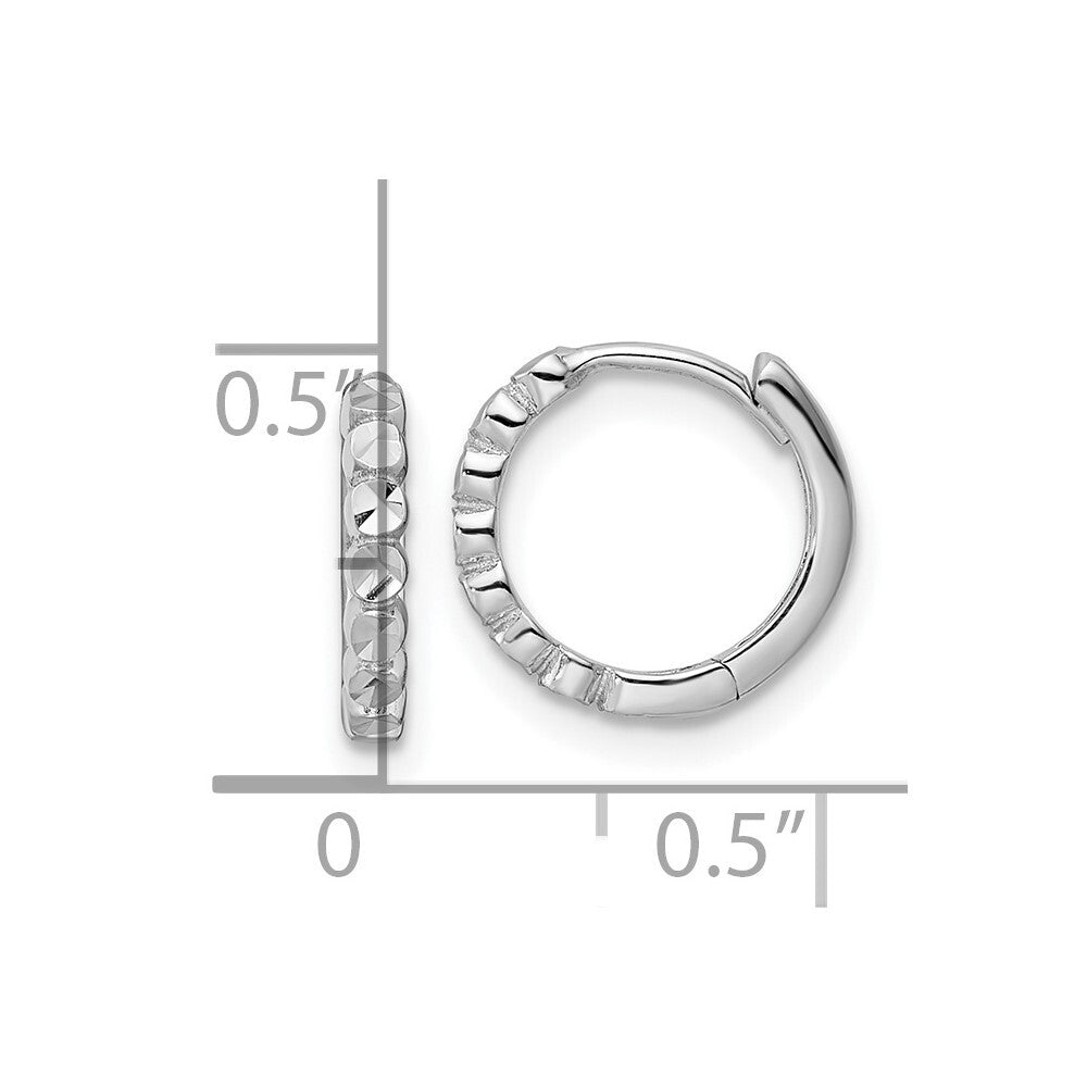 14k White Gold Diamond-cut 2x12mm Hinged Hoop Earrings Gift for Women