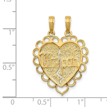14k Yellow Gold Reversible Mizpah 2 Piece Break Apart Charm