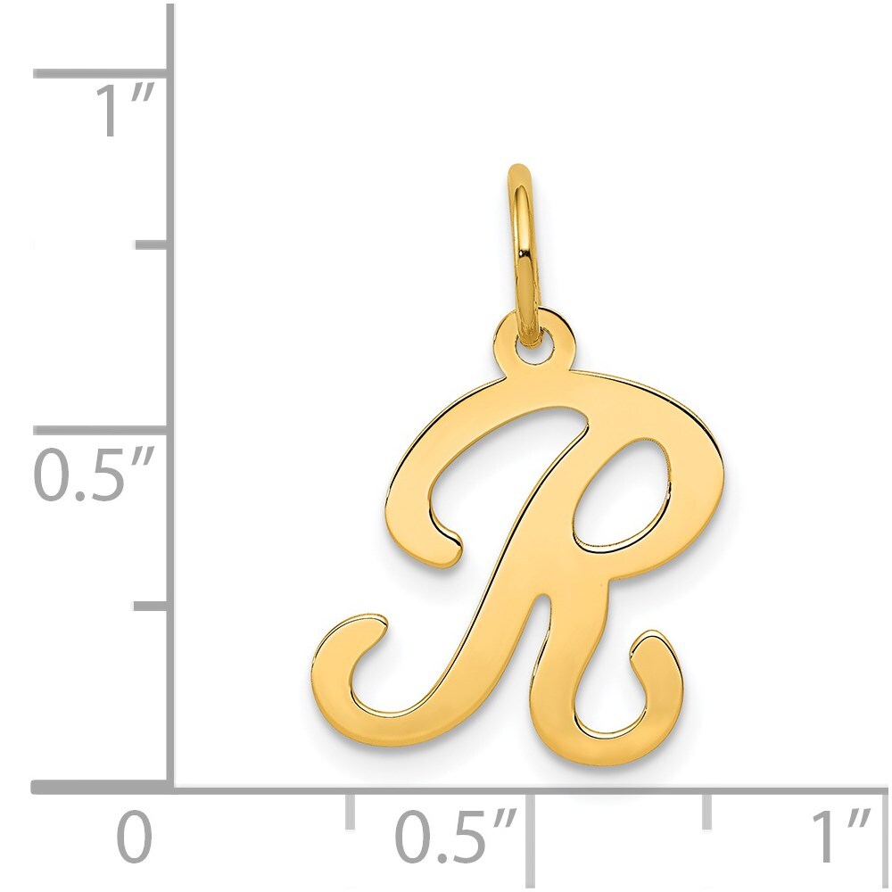 14k Yellow Gold Script Letter R Initial Charm Pendant for Women