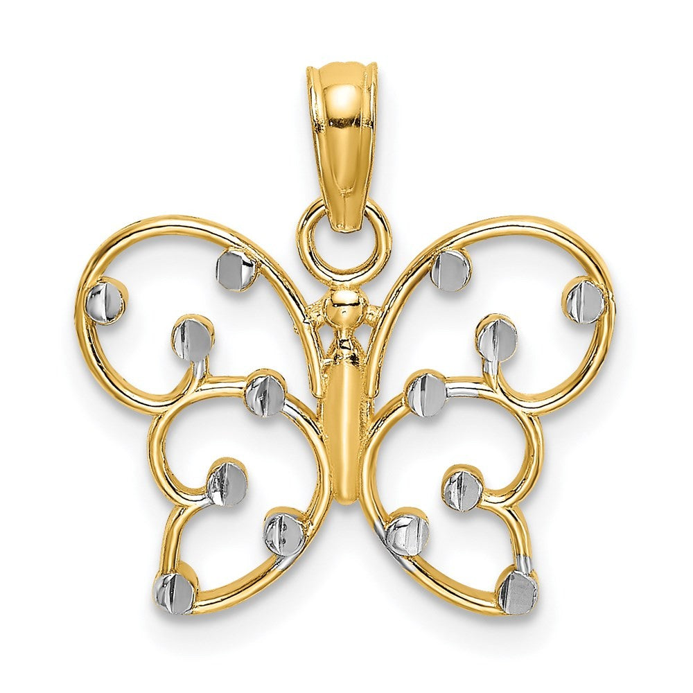 14k Yellow Gold and White Rhodium Butterfly Charm