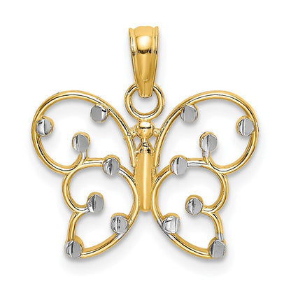 14k Yellow Gold and White Rhodium Butterfly Charm