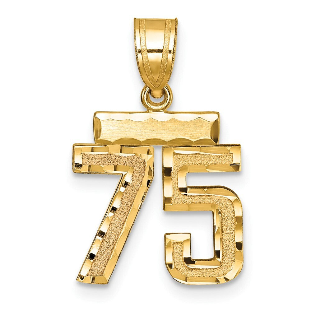 14k Yellow Gold Small Brushed Diamond-cut Number 75 Charm Pendant for Women