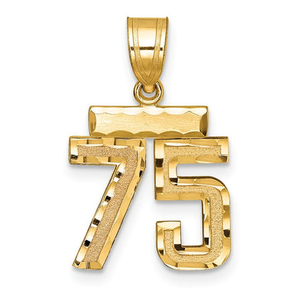 14k Yellow Gold Small Brushed Diamond-cut Number 75 Charm Pendant for Women