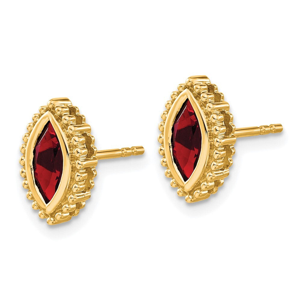 14k Yellow Gold Marquise Garnet Stud Earrings