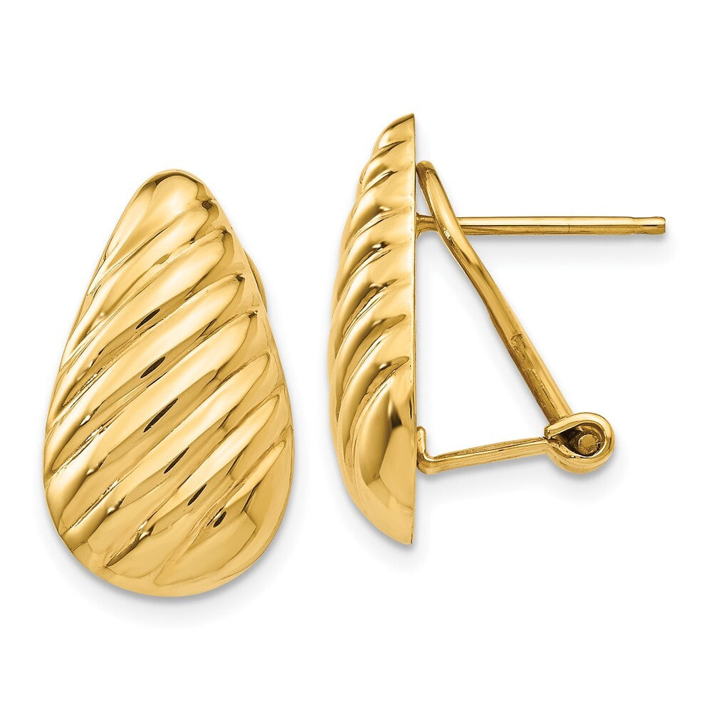 14k Yellow Gold Polished Diagonal Teardrop Omega Back Stud Earrings