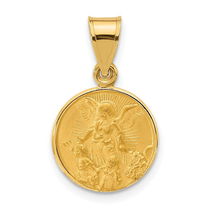 14k Yellow Gold Polished and Satin Solid Our Guardian Angel Medal Pendant