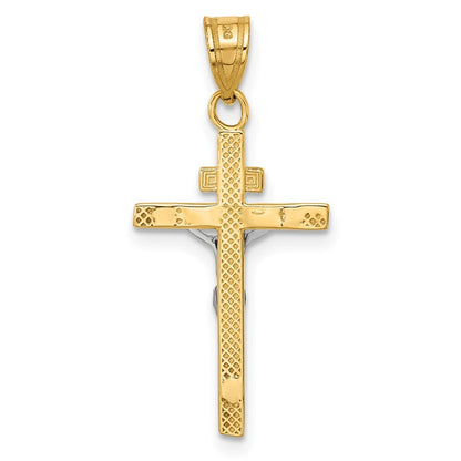 14k Two-tone Gold INRI Crucifix Pendant for Women