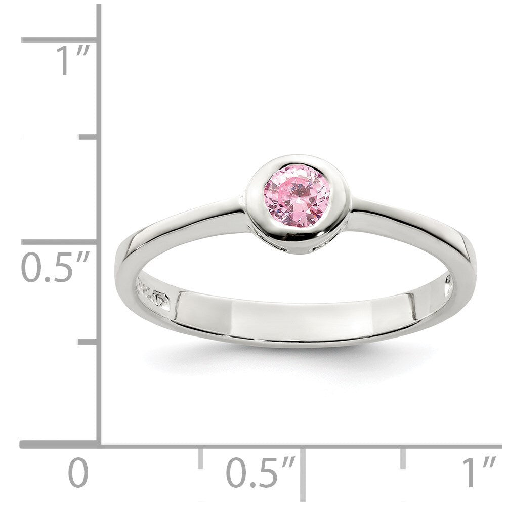 Sterling Silver Pink Round Bezel Cubic Zirconia Ring Size 7