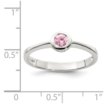 Sterling Silver Pink Round Bezel Cubic Zirconia Ring Size 7