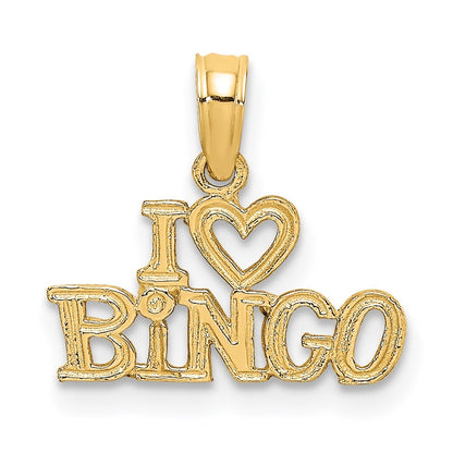 14k Yellow Gold Polished/Textured I LOVE BINGO Charm
