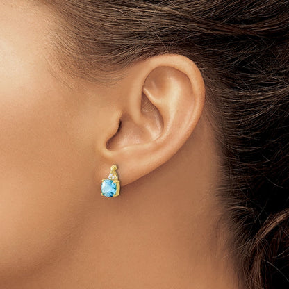14k Yellow Gold Checkerboard Blue Topaz and Diamond Drop & Dangle Earrings