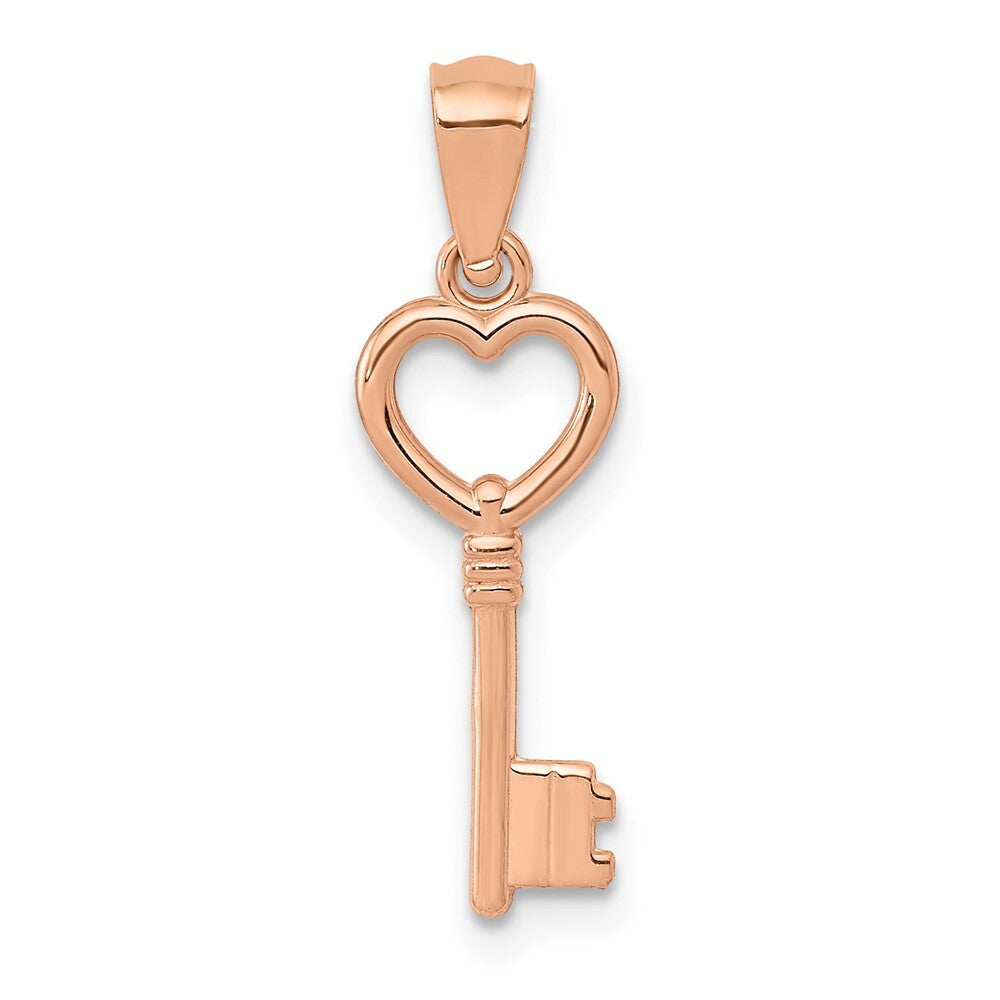 14k Rose Gold 3D Polished Heart Key Charm Pendant for Women
