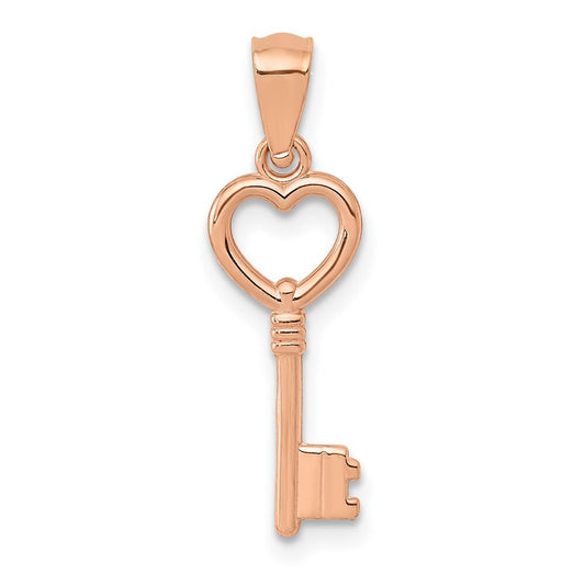 14k Rose Gold 3D Polished Heart Key Charm Pendant for Women