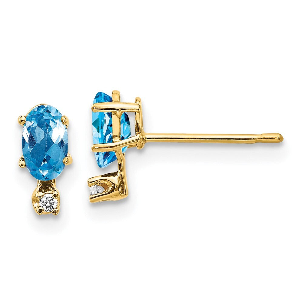 14k Yellow Gold Diamond & Blue Topaz Birthstone Stud Earrings Gift for Women