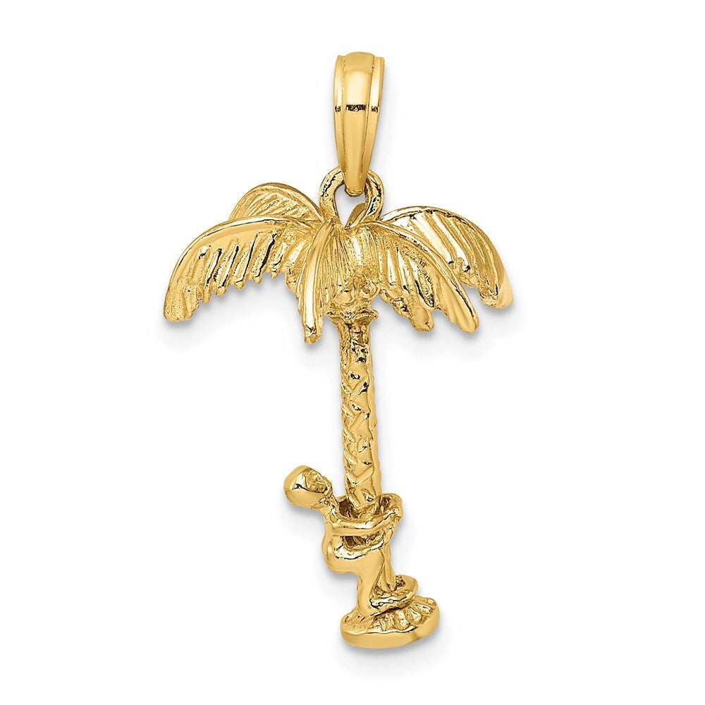 14k Yellow Gold 3-D Palm Tree Moveable Man Charm Pendant for Women