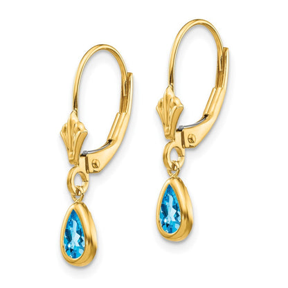 14k Yellow Gold 6x4mm December/Blue Topaz Earrings