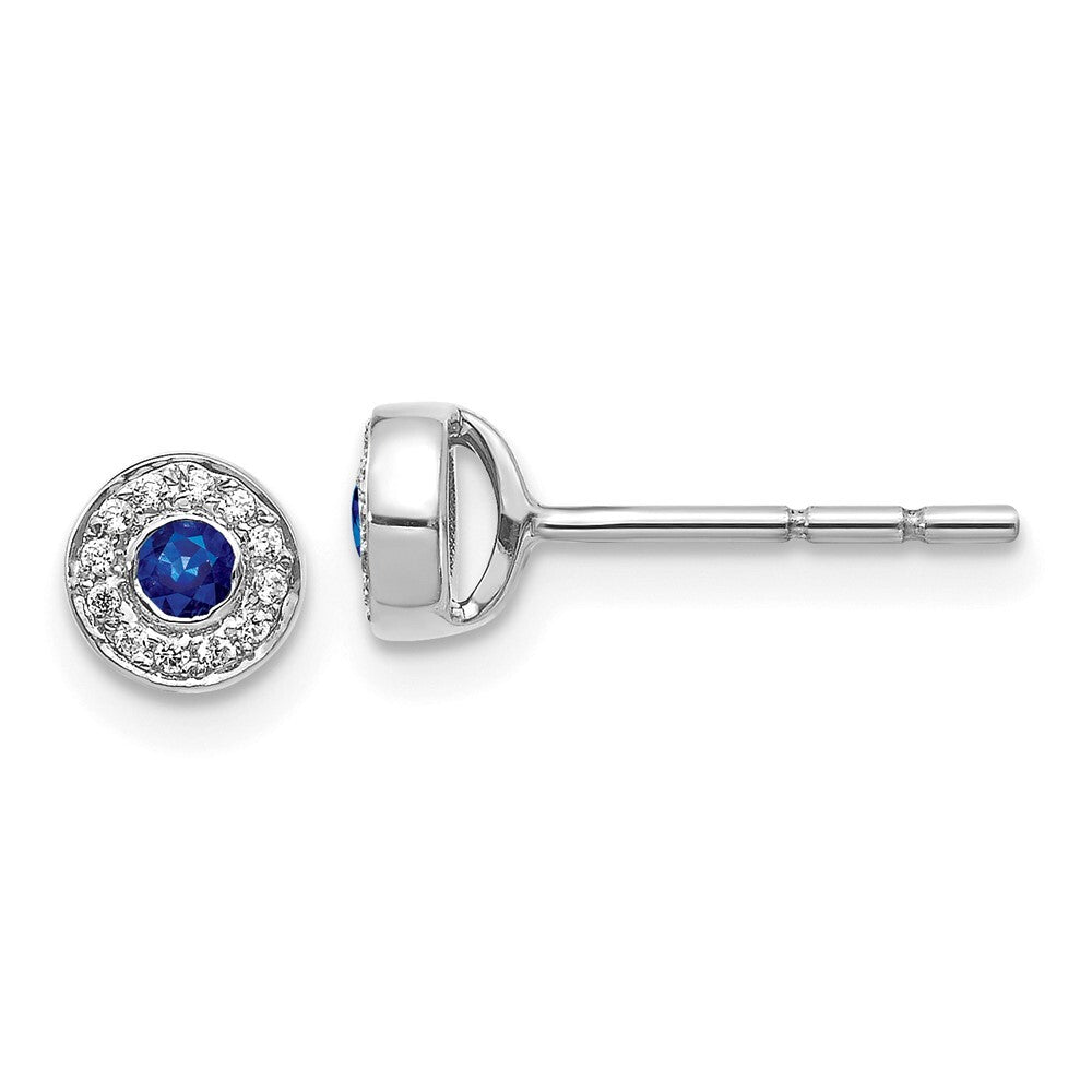 14k White Gold Diamond and Sapphire Halo Stud Earrings