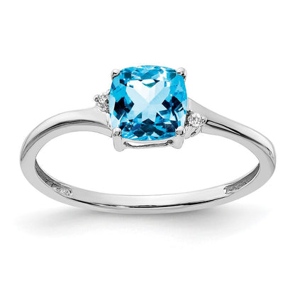 Sterling Silver Rhodium-plated Blue Topaz and Diamond Ring Size 8