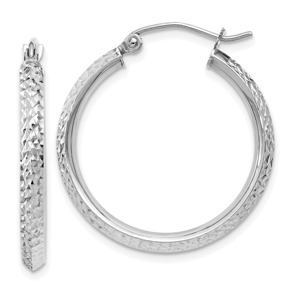 14K White Gold Knife Edge Diamond-cut 2.5x25mm Hoop Earrings Gift for Women