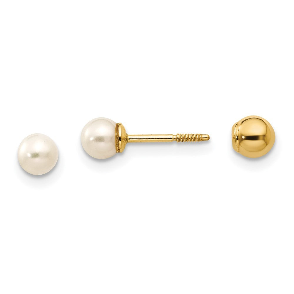 14k Yellow Gold Reversible 3.75-4mm FW Cultured Pearl & Bead Earrings