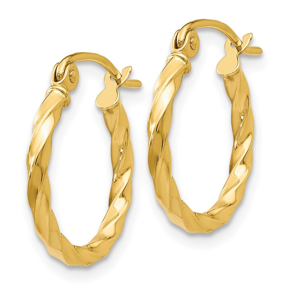 14k Yellow Gold Twist Polished Hoop Earring Gift for Women