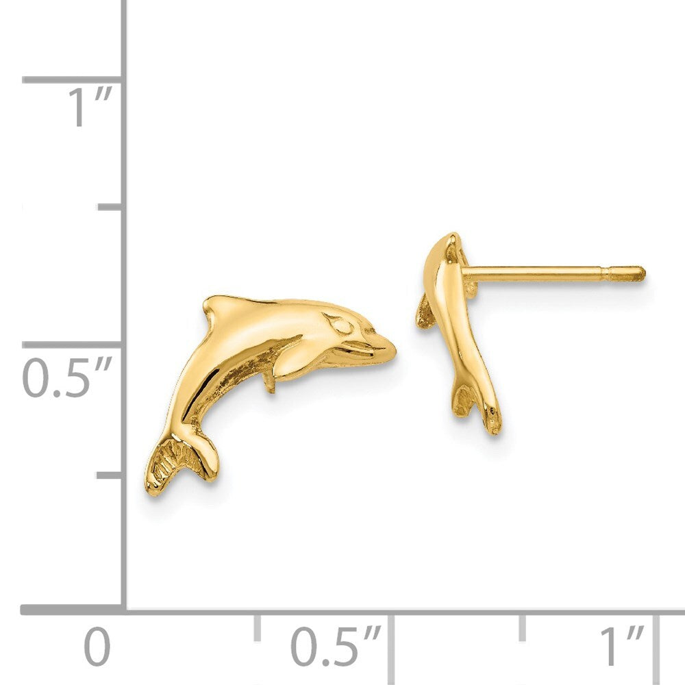 14k Yellow Gold Dolphin Stud Earrings Gift for Women